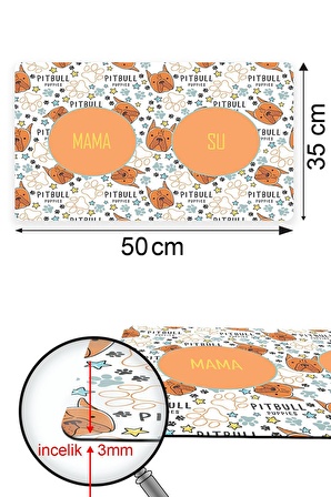 Pitbul Köpek Mama Altlığı Mama Paspası Köpek Mama Eğitim Paspası 50x35cm