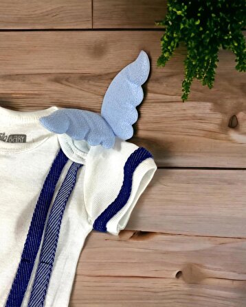 Angel Duo Blue %100 Pamuklu Beyaz Unisex Kız Çocuk Tişörtü, Çıtçıtlı Tişört, Çocuk Atleti, Çocuk Kıyafeti