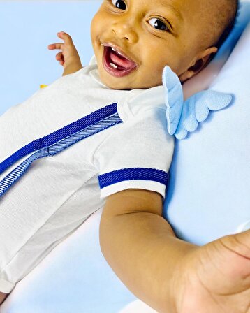 Angel Blue Erkek Bebek %100 Pamuklu Beyaz Unisex Body, Bebek Zıbın, Bebek Atleti, Bebek Kıyafeti