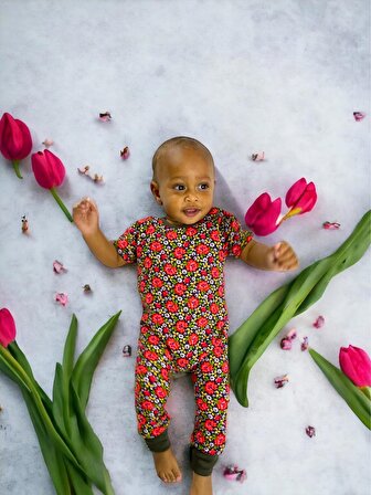 Flower Power Tulum, Kız Bebek Tulumu, Kız Bebek Kıyafeti, Hediye Paketli