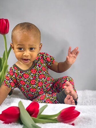 Flower Power Tulum, Kız Bebek Tulumu, Kız Bebek Kıyafeti, Hediye Paketli