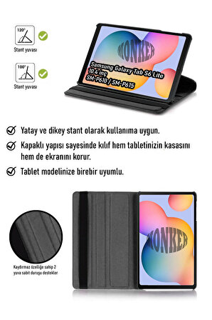 Samsung Galaxy Tab S6 Lite P610 Uyumlu Siyah 10.4 inç Tablet Kılıfı Dönebilen Standlı Suni Deri