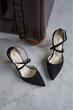 Kadın Celina Çapraz BantlıTopuklu Ayakkabı - Siyah Süet