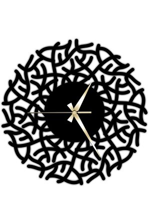 Dekoratif Ahşap Duvar Saatleri , Lazer Duvar Saati , Çalı Model Saat , Siyah Renk , 40x40 Cm
