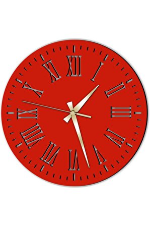 Dekoratif Ahşap Duvar Saatleri , Lazer Duvar Saati , Venüs Model Saat , Kırmızı Renk , 40x40 Cm