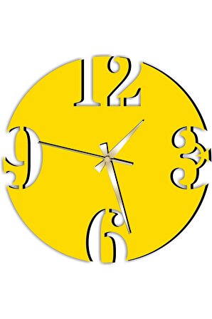 Dekoratif Ahşap Duvar Saatleri , Lazer Duvar Saati , Çember Model Saat , Sarı Renk , 40x40 Cm