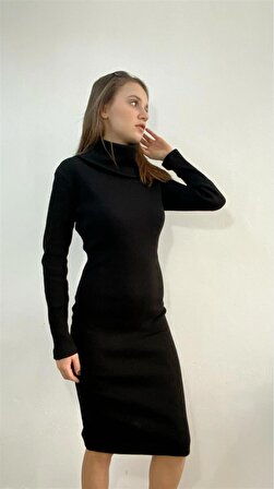 Siyah Örme Dar Elbise Tasarım Hediye Büyük Beden Bayramlık