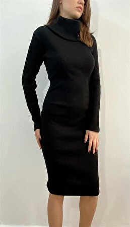 Siyah Örme Dar Elbise Tasarım Hediye Büyük Beden Bayramlık