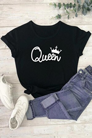 Queen Unisex Siyah Oversize Baskılı Tişört - Şık ve Rahat