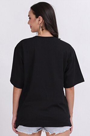 Minnie Unisex Siyah Oversize Baskılı Tişört - Şık ve Rahat