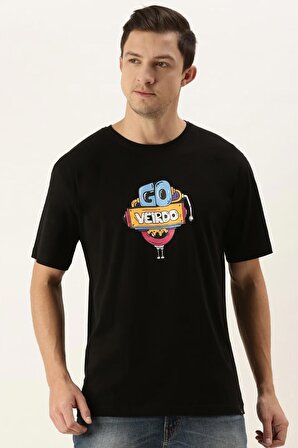 Go Veirdo Siyah Oversize Baskılı T-Shirt - Unisex