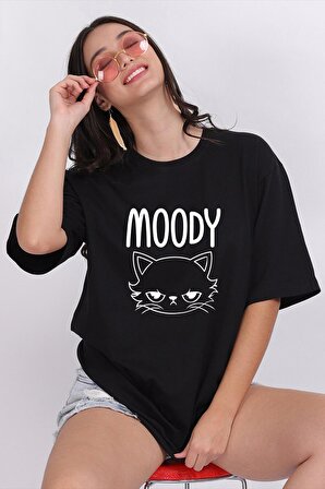 Moody Siyah Oversize Baskılı T-Shirt - Unisex