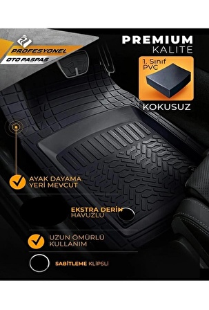 Dacıa Duster 2018 Sonrası Üniversal Pro Siyah Havuzlu Paspas 