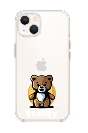 iPhone 13 Teddy Desenli Premium Silikonlu Şeffaf Telefon Kılıfı