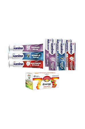 Diş Macunu Fırsat Paketi Sanino 6 Adet 75 Ml - Doğuş Energy 20 Adet Süzen Poşet Çay Hediyeli