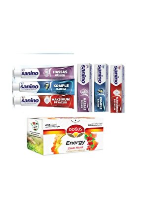 Diş Macunu Deneme Paketi Sanino 3 Adet 75 Ml - Doğuş Energy 20 Adet Süzen Poşet Çay Hediyeli