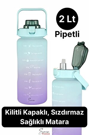 2 Lt Pipetli Motivasyonel Su Matarası Sağlıklı Sızdırmaz Suluk Tritan Spor Salonu Su Şişesi Sticker
