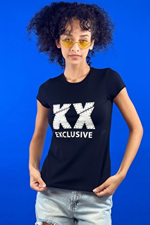 Şeker Pembe Taş İşlemeli X X Exclusive Baskılı Basic T-shirt