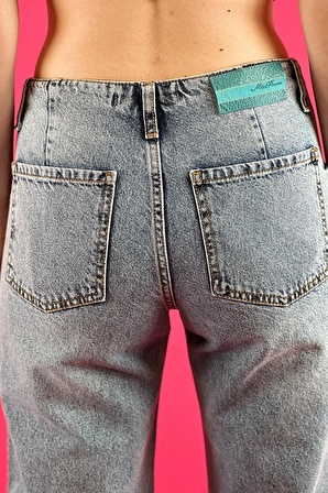 Mavi Culotte Jean Önden Cepli Denim Düğme Kapama Kot Pantolon 100% Cotton