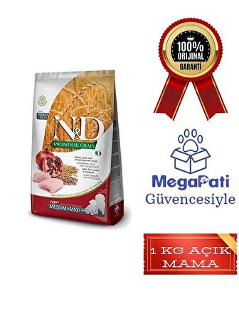 N&D 1 kg Açık Düşük Tahıllı Tavuklu Narlı Medium Maxi Yavru Köpek Maması