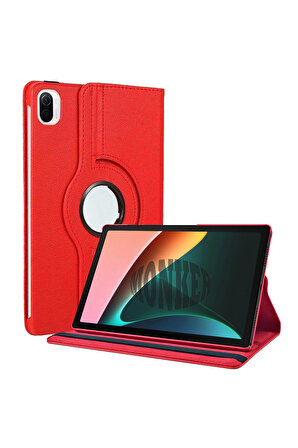 Monker Xiaomi Mi Pad 5 11 inç Uyumlu Kırmızı Tablet Kılıfı Dönebilen Standlı Suni Deri