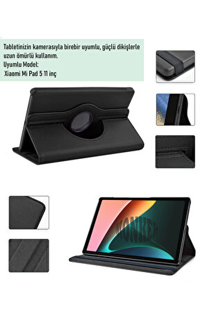 Monker Xiaomi Mi Pad 5 11 inç Uyumlu Siyah Tablet Kılıfı Dönebilen Standlı Suni Deri