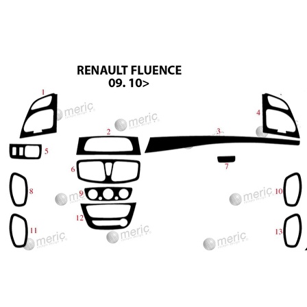 Meriç® Renault Fluence Ön Torpido Kaplama 13 Parça 2010-›