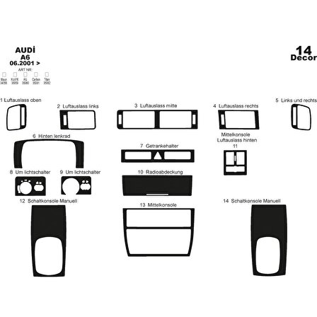 Meriç® Audi A6 Ön Torpido Kaplama 14 Parça 2001-2004