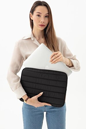 Macbook Kılıf Notebook Çanta Tablet Laptop Kılıfı 13"-13,3" Çizgili Su Geçirmez Kumaş Siyah