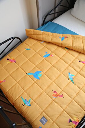 Mardi Matin Renkli Kuşlar Bebek Yorganı Pamuklu Kumaş Silikon Elyaf 95x145 cm