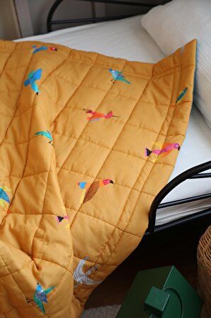 Mardi Matin Renkli Kuşlar Bebek Yorganı Pamuklu Kumaş Silikon Elyaf 95x145 cm