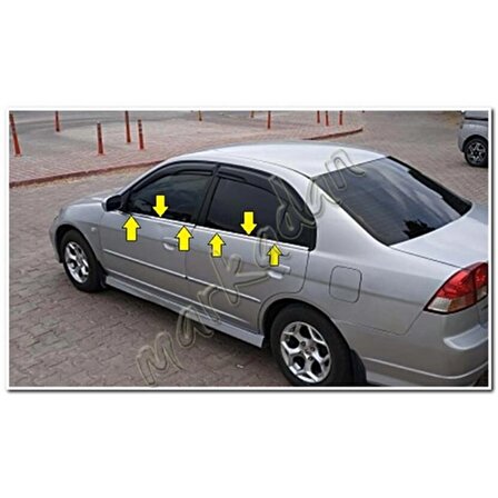 Honda Civic Krom Cam Çıtası 2001-2005 4 Parça Paslanmaz Çelik