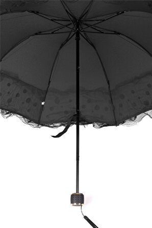 GÜNEŞAVM Siyah Pullu Tüllü Kadın Şemsiye