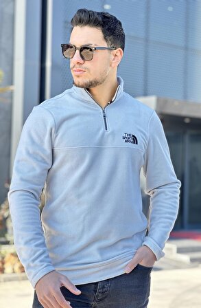 Miron Taş Unisex Nakışlı Dik Yaka Yarım Fermuarlı Polar Sweatshirt