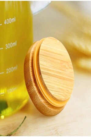 Bambu Kapaklı Vakumlu Standlı 900 ml Borosilikat Cam Yağlık Sütlük Sosluk 3'lü Set