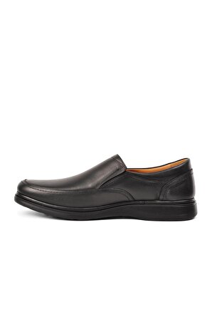 Umaro 4223 Bağcıksız Büyük Numara Hakiki Deri Siyah Erkek Günlük Ayakkabı