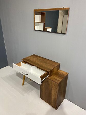 Bicabin London Novella Dolaplı Çekmeceli Aynalı Makyaj Masası/Dresuar Barok Beyaz (Make up Desk)