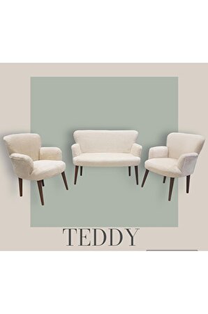 Teddy Kumaş Ahşap Ayaklı Puffy Çay Seti Koltuk Takımı Ofis Koltuğu Balkon Koltuğu Otel Odası