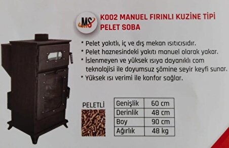 Pelet Sobası - MS-K002 Manuel Fırınlı (Kuzineli) Pelet Soba 