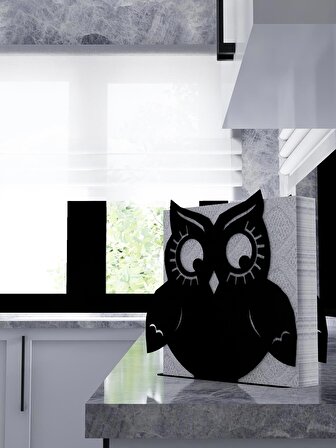 M&C Concept Baykuş Metal Desenli Peçetelik - Siyah