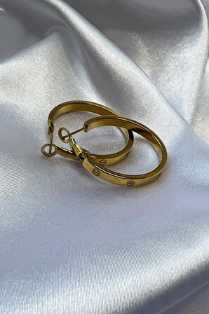 Altın Renk Kaplama Zirkon Taş Detaylı 4mm Kalınlık Kadın Çelik Küpe