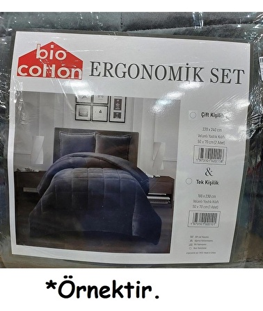 Bio Cotton Mor Peluş Kadife/Wellsoft Çift Kişilik Ergonomik Yorgan Seti (Yastık Kılıflı)