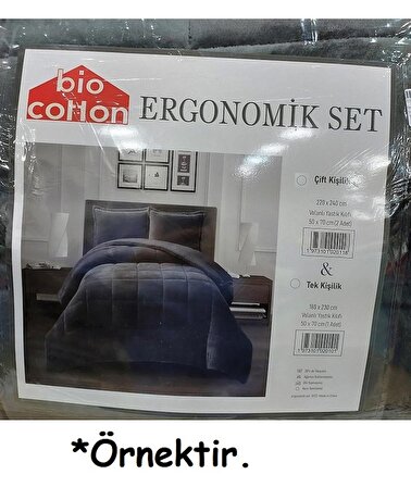 Bio Cotton Lacivert Peluş Kadife/Wellsoft Tek Kişilik Ergonomik Yorgan Seti (Yastık Kılıflı)