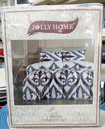 Jolly Home 4 Mevsim Çift Kişilik Kapitoneli Nevresim Takımı-Arya Kahve