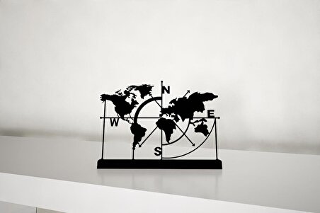 M&C Concept Dünya Haritası Metal Masa Süsü - Biblo - Siyah
