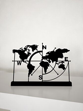 M&C Concept Dünya Haritası Metal Masa Süsü - Biblo - Siyah