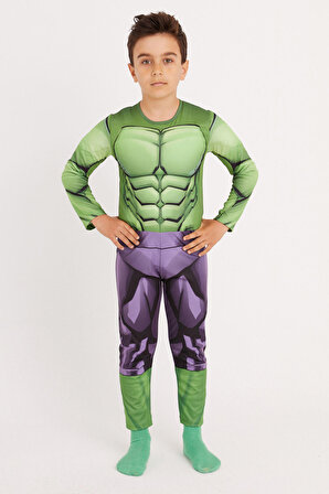 6-7 Yaş /Disney-Marvel ORJİNAL LİSANSLI KASLI HULK KOSTÜM / Yeşil Dev  Adam Çocuk Parti Kıyafeti