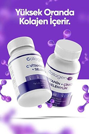 Collagen Life 2'li Fırsat; 5 Tip Kolajen Tip 1 Tip 2 Tip 3 Tip 5 Tip 10, Selenyum , C Vitamini Ve Çinko 180 Tablet