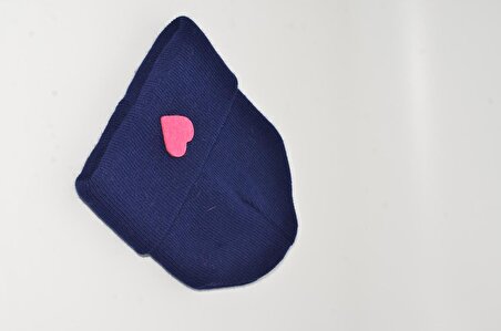 Mottomia Yılbaşı Özel Koleksiyonu Pembe Kalp Figürlü Lacivert Renk Unisex Erkek/Kadın Bere