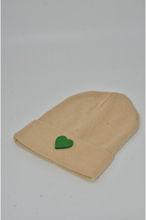 Mottomia Yılbaşı Özel Koleksiyonu Yeşil Kalp Figürlü Açık Kahverengi Renk Unisex Bere